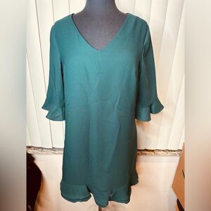 Cece Kate Ruffle Hem A-Line Green Lined Crepe Dress Size 8